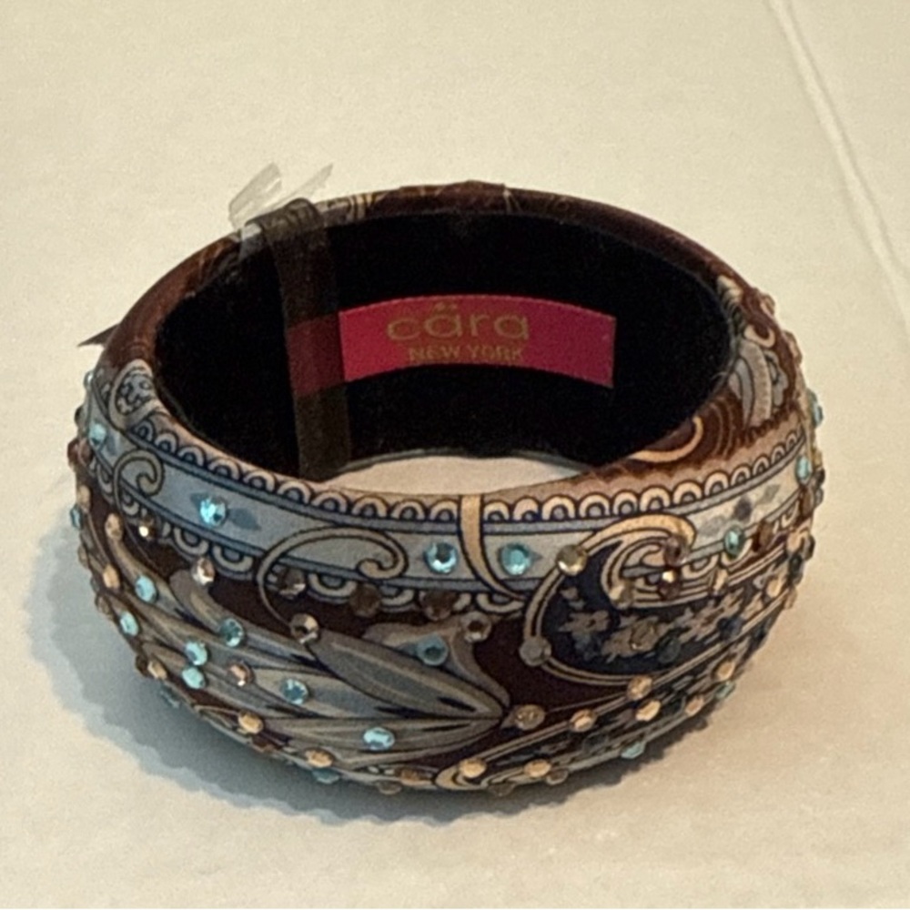 Cara New York silk Bangle Bracelet with rhinestones - Brown and Blue NEW